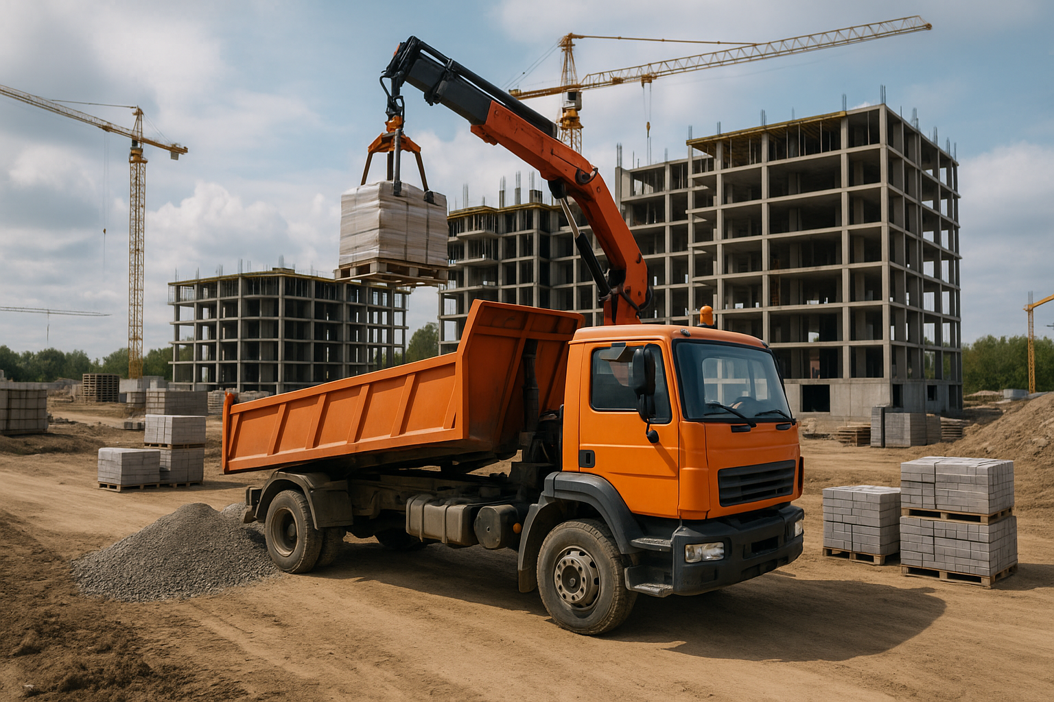 Transport materiałów budowlanych na plac budowy podczas realizacji inwestycji